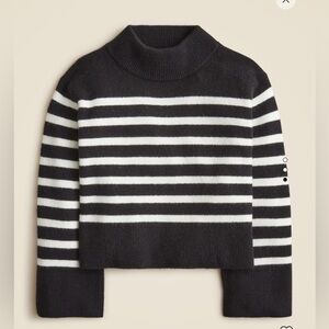 NWT J.Crew chunky crewneck sweater stripe supersoft yarn black ivory XS